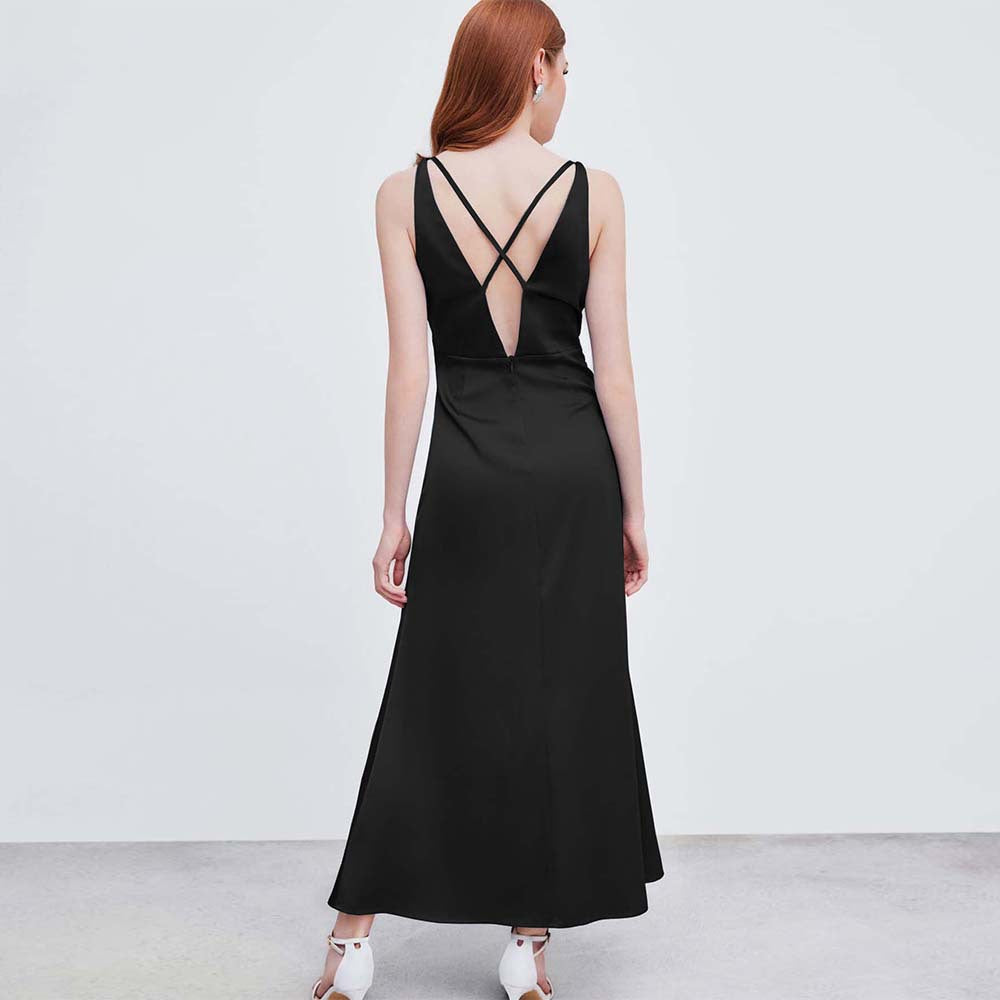 Damklänning A-linjeformad Veckad Polyester-5