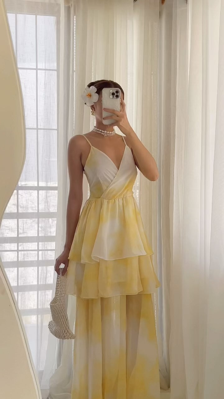 Dam Strandklänning Spaghetti Band Lång Polyester-5