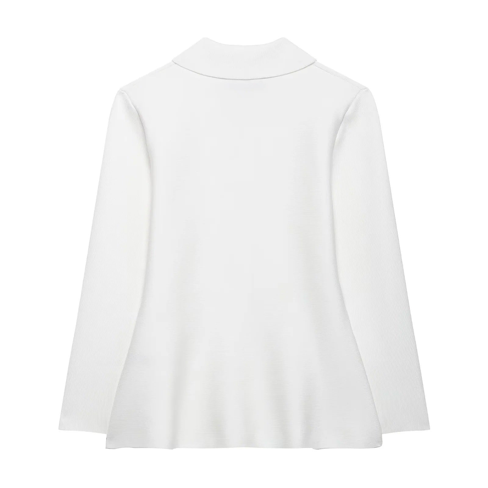 Vit Stickad Blus med Klassisk Krage och Dekorativa Knappar för Damer - Andningsbart Tyg, Perfekt för Alla Tillfällen 2