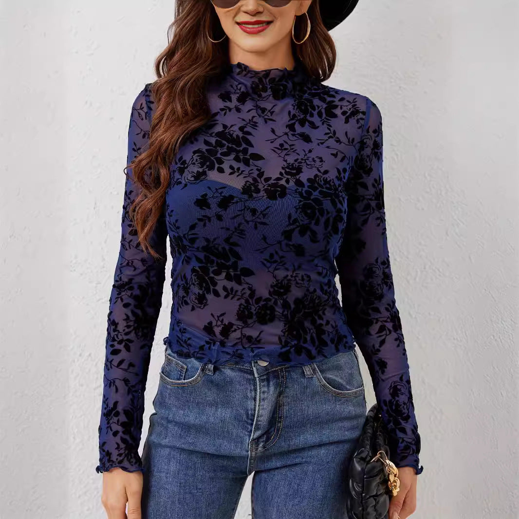 Dam Mesh Undertröja Slim Fit med Ståkrage-4