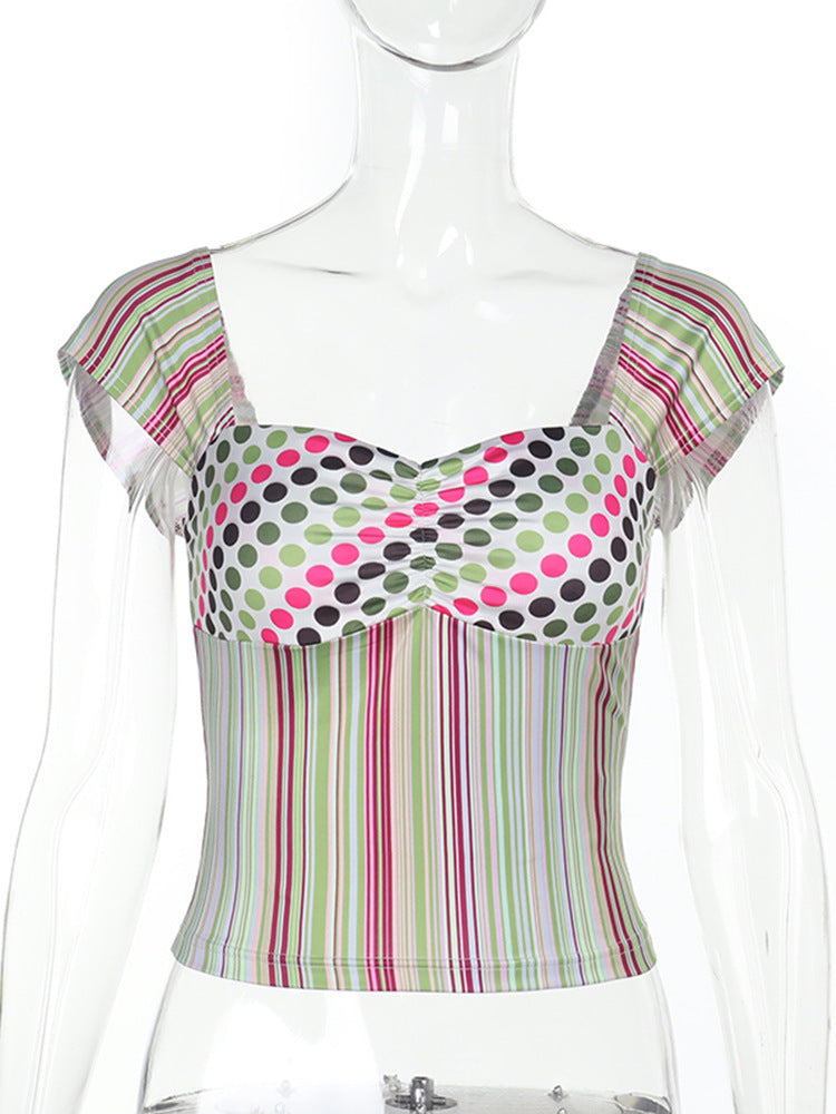 Variant image for Kvinnors Blommönstrad Topp Elastiskt Midjeband Andningsbart Material-1