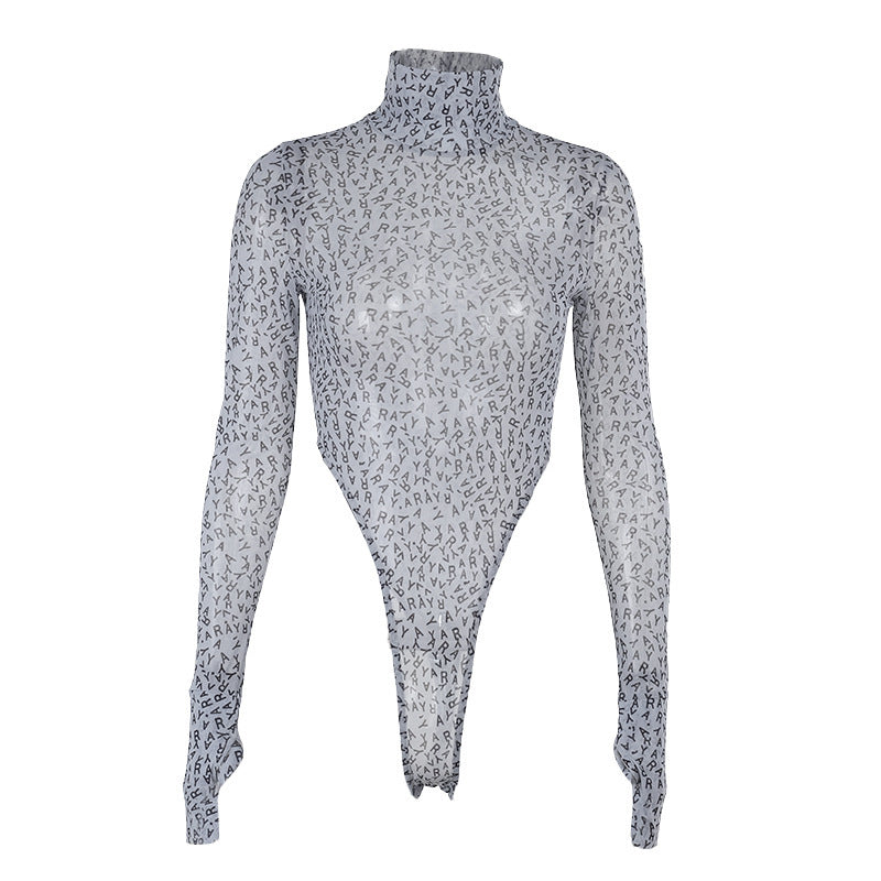 Kvinnors Bodysuit Höghalsad Elastisk med Unikt Mönster 6