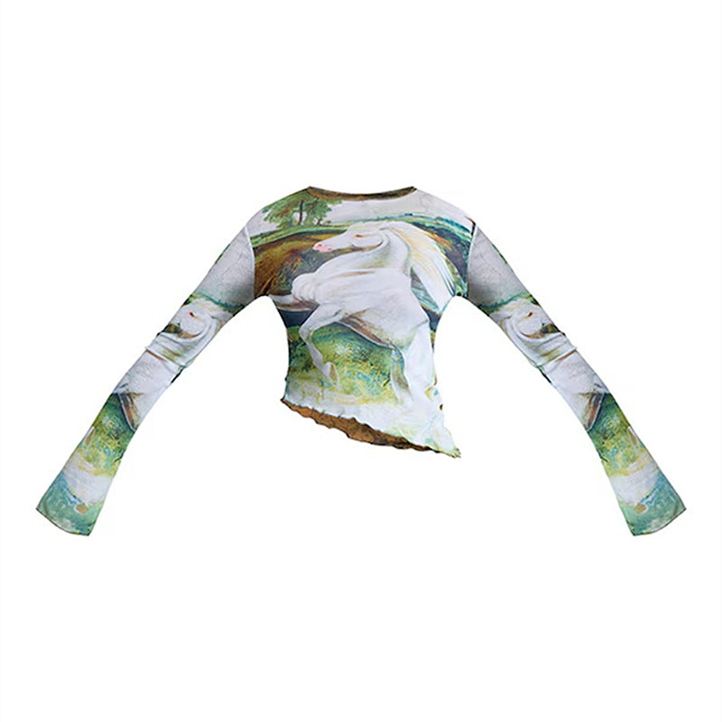 Variant image for Dam Topp Grafisk Design Mystisk Enhörning med Breda Ärmar-1