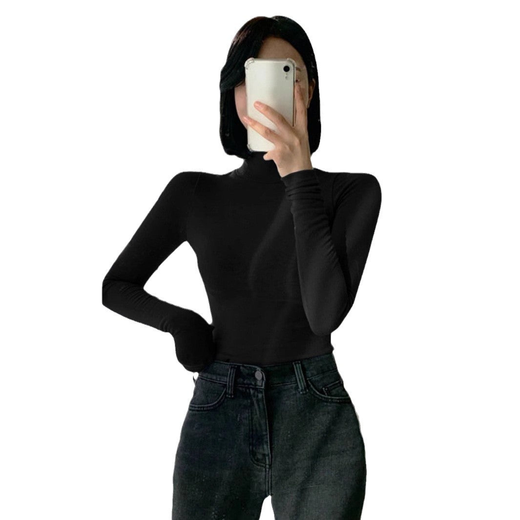 Dam Halvhög Tröja Enfärgad Polyester Långa Ärmar-5