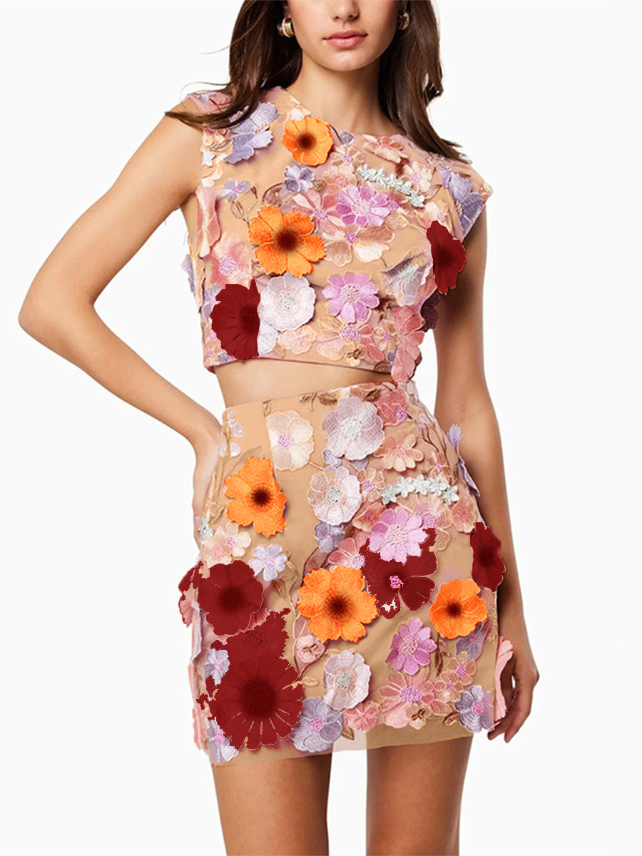 Variant image for Kvinnors Kort Kjol Set Blommönster Polyester-6