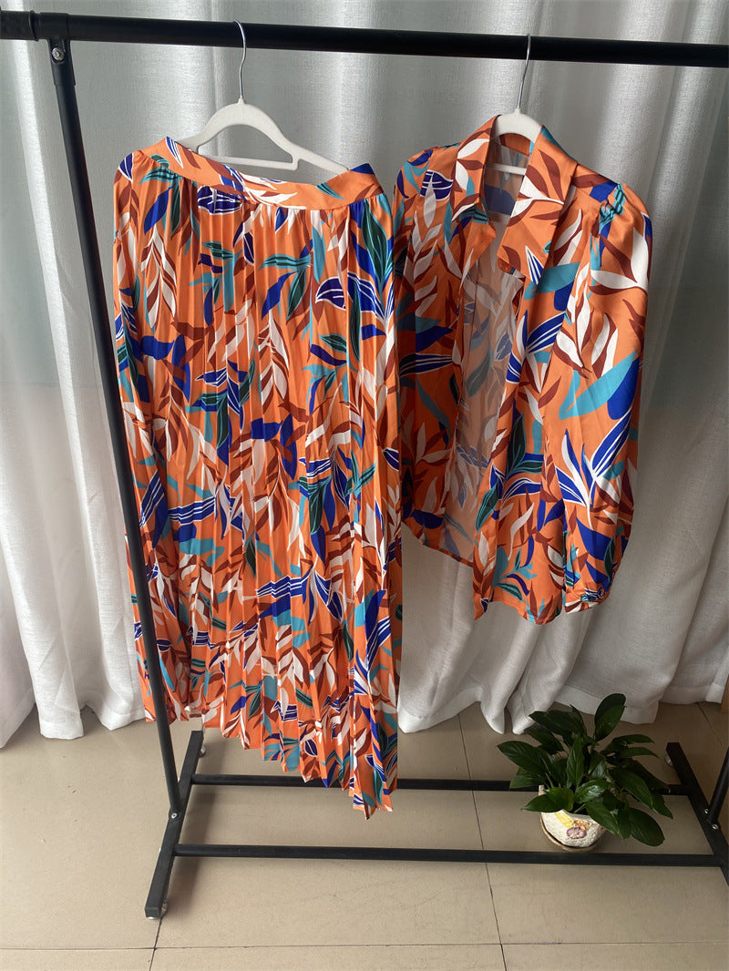 Kvinnors Midi Kjol Blommönster Polyester Spandex-1