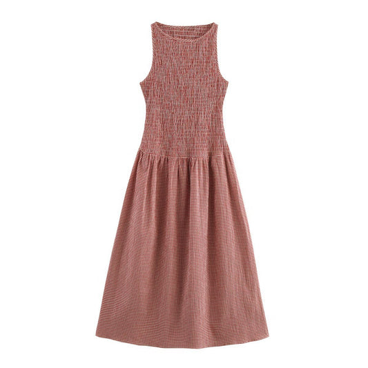 Kvinnors MIDI Klänning Rutig Ärmlös Polyester A-linjeform 1
