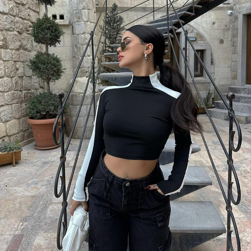 Kvinnors Topp Stativ-upp Krage Elastiskt Tyg 2