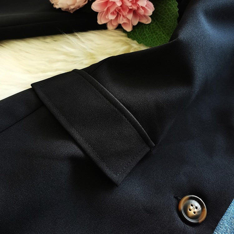 Dam Blazer i Asymmetrisk Patchwork Design av Bomull och Polyester – Full Ärmlängd, Dubbelknappstängning 6