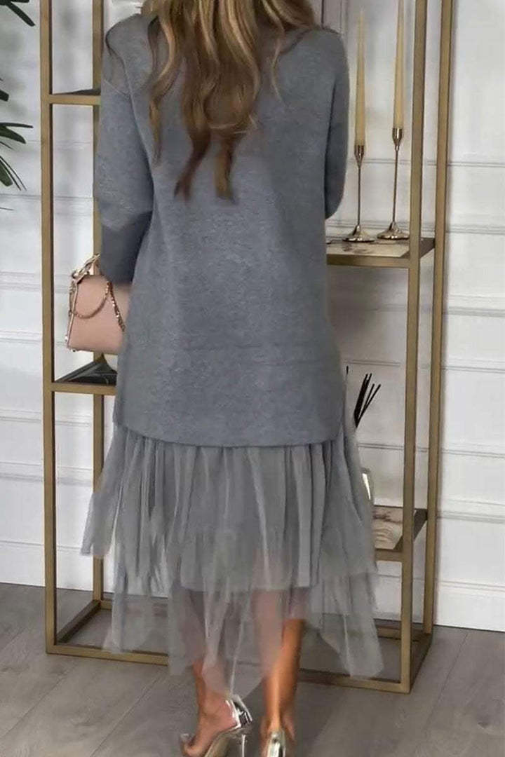 Fina Dam Klänningar Set med Mesh Detaljer Hög Krage Polyester Spandex-3