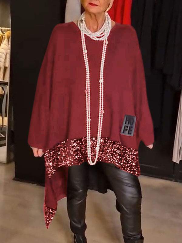 Dam Paljett Topp Löst Fit Glittrig Polyester Festtopp-6