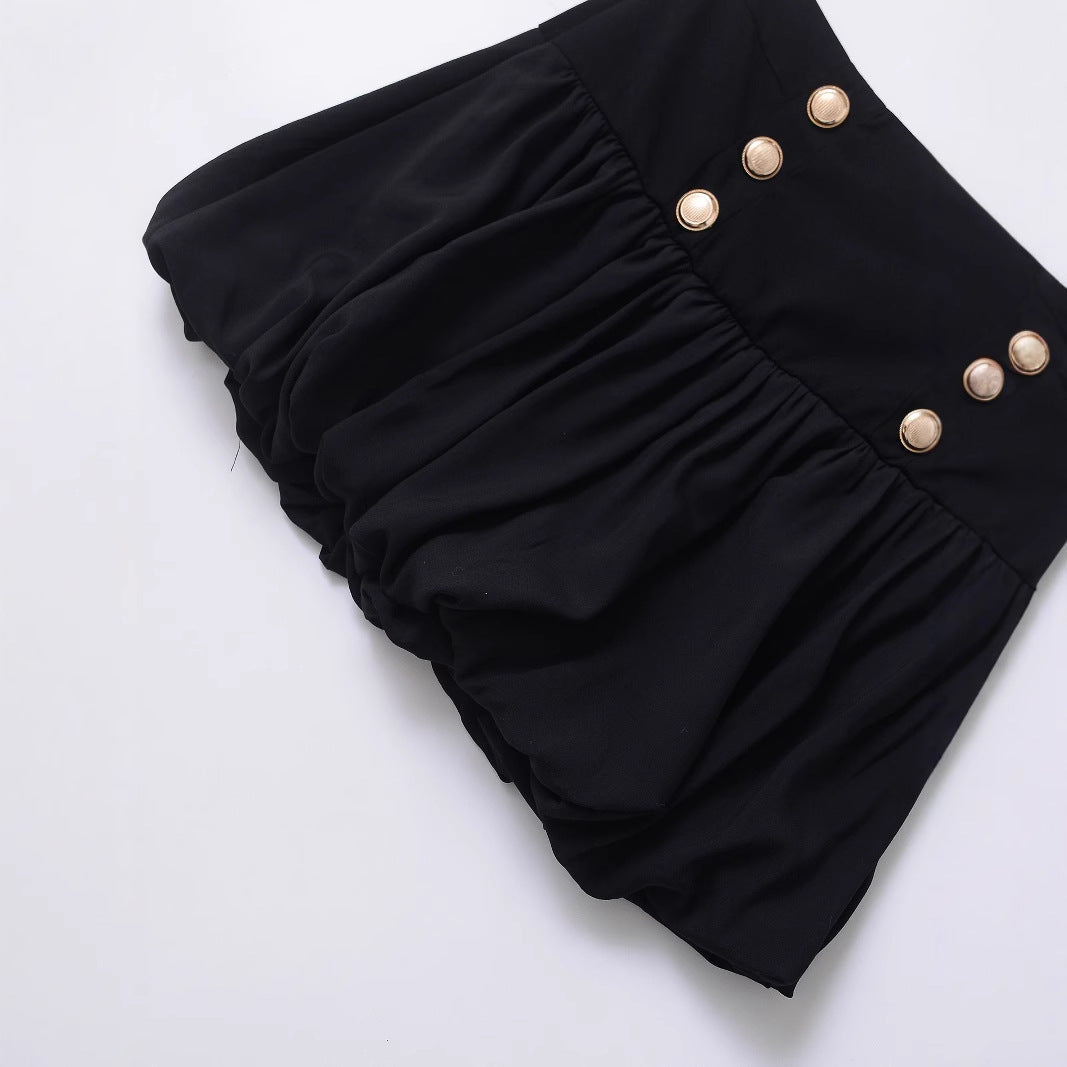 Dam Halvkjol Monokrom Stil Med Knappar 100% Bomull-4