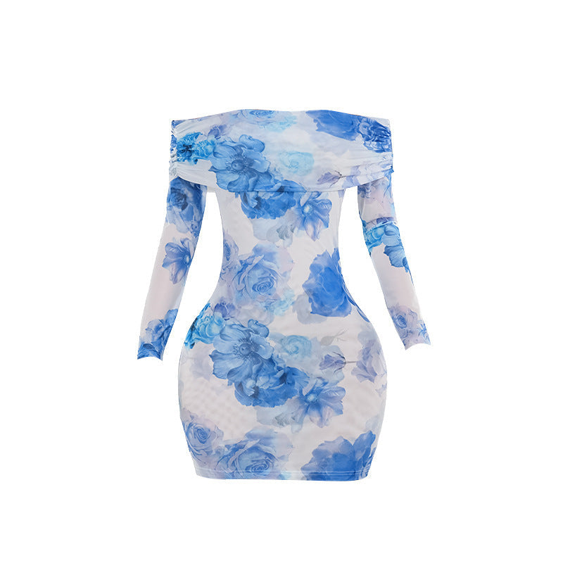 Kvinnors Miniklänning Off-Shoulder Blommigt Tryck Mjuk Material 6