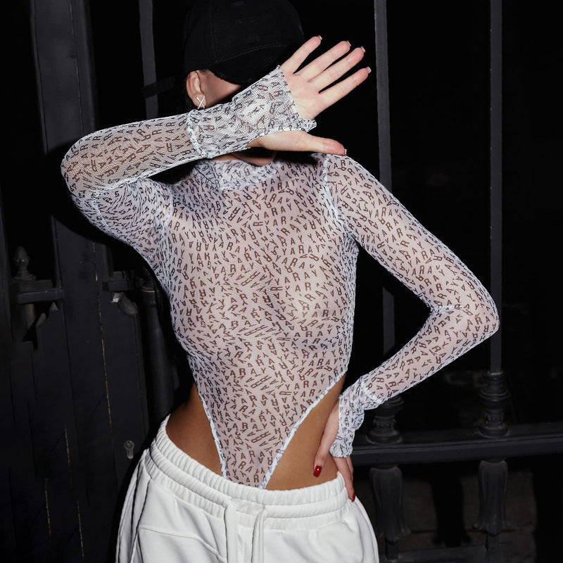 Kvinnors Bodysuit Höghalsad Elastisk med Unikt Mönster 2