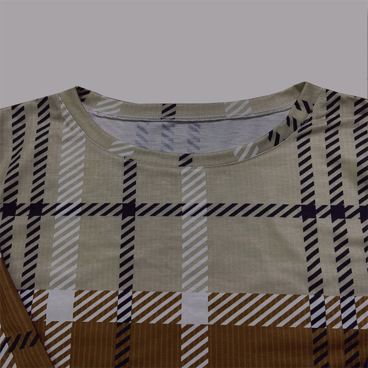 Dam T-shirt Karo Print Bomull Spandex Regular Fit-5