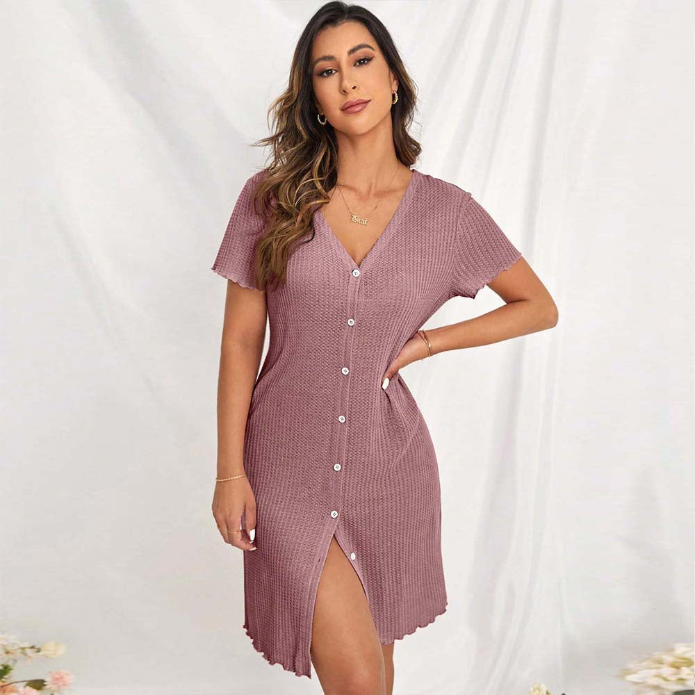 Dam Pyjamas Set Monokrom A-Linje Polyester Korta Ärmar-2