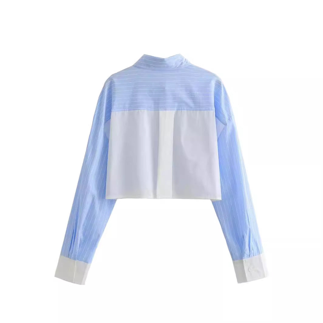 Tvådelat Set Dam Kortärmad Skjorta och Shorts Vävt Tyg Randig Design-4