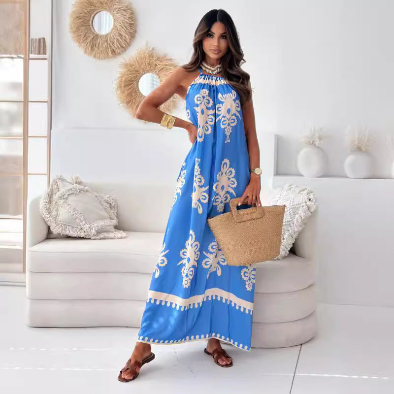 Dam Klänning A-Line Blommönster Polyester Ärmlös-6