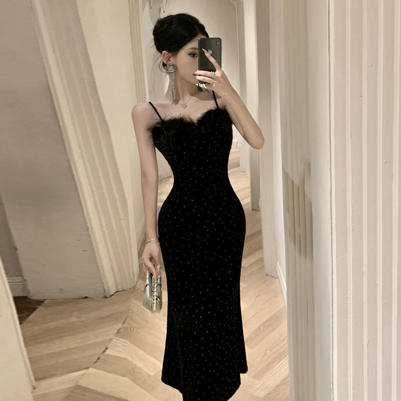 Dam Klänning Bodycon Spaghetti Band Öppen Rygg Polyester-3