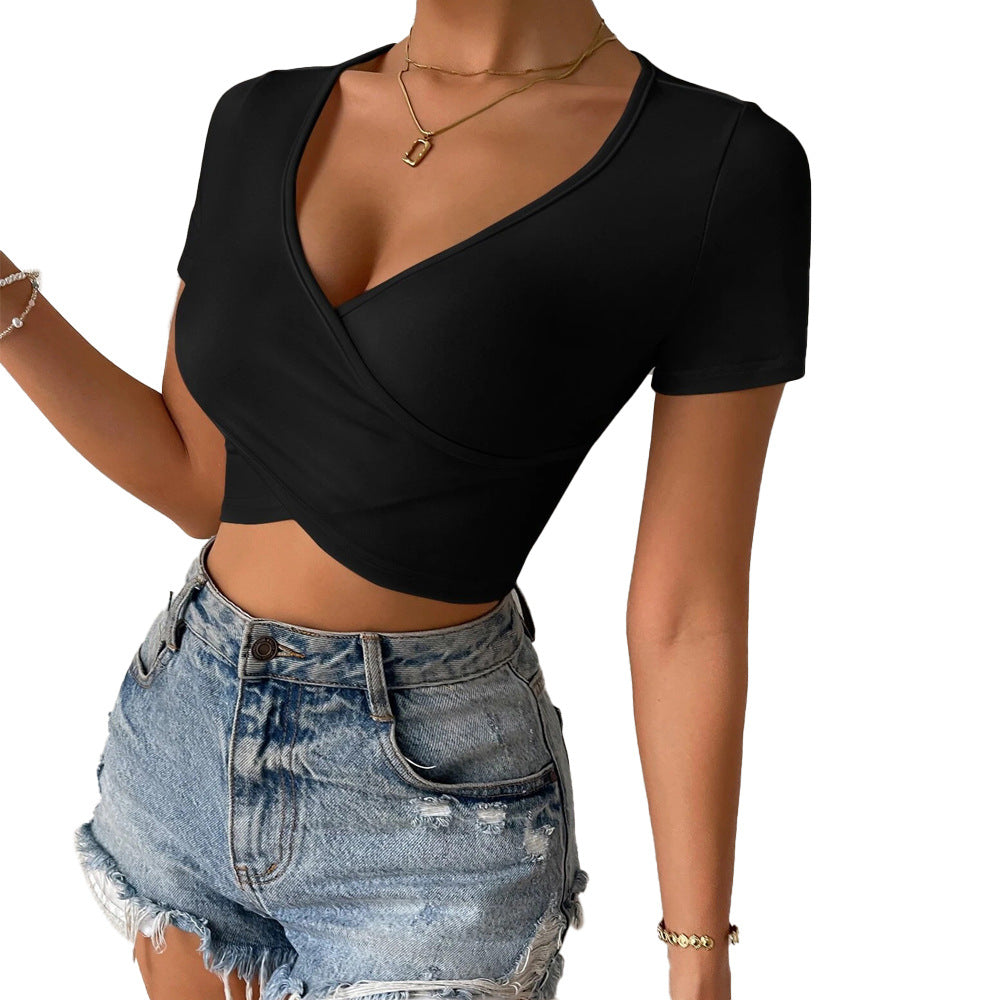 Kvinnor Cropped Top V-ringning Elastisk Festtoppar 6