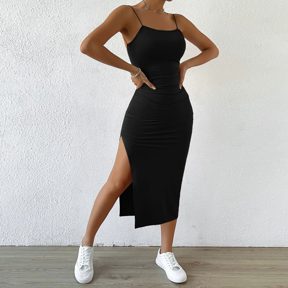 Dam Klänning Bodycon Midi Rektangulär Halsringning Polyester med Slits-3