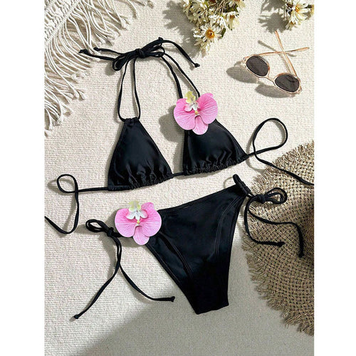 Dam Triangelbikini Blommotiv Snabbtorkande Material UV-skydd-1