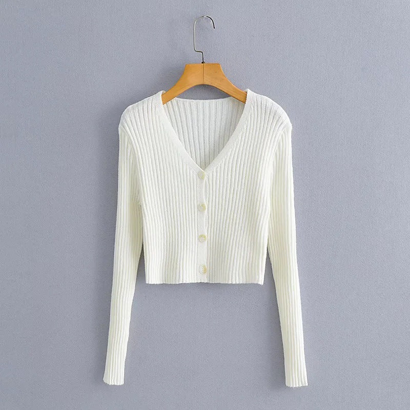 Kvinnors Kofta V-ringning Dekorativa Knappar Ribbad Bomull-1