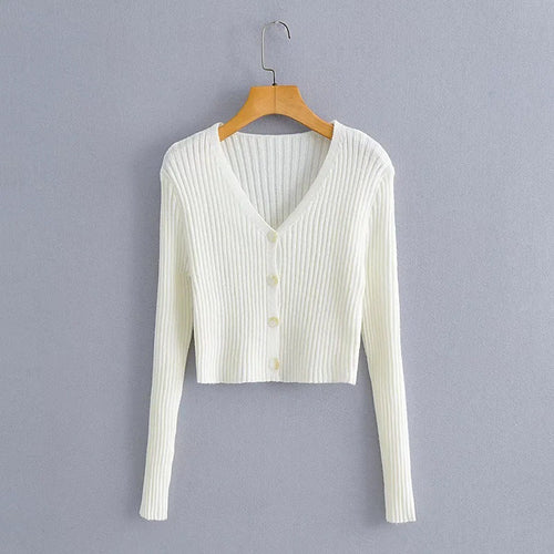 Kvinnors Kofta V-ringning Dekorativa Knappar Ribbad Bomull-1