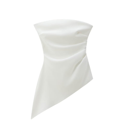 Snygga Damtoppar – Asymmetrisk Ärm- och Rundhalsad Topp i Polyester för Vardag och Fest 1