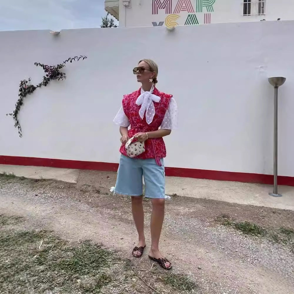Kvinnors Kimono Väst Blommönster Lätt Material 3