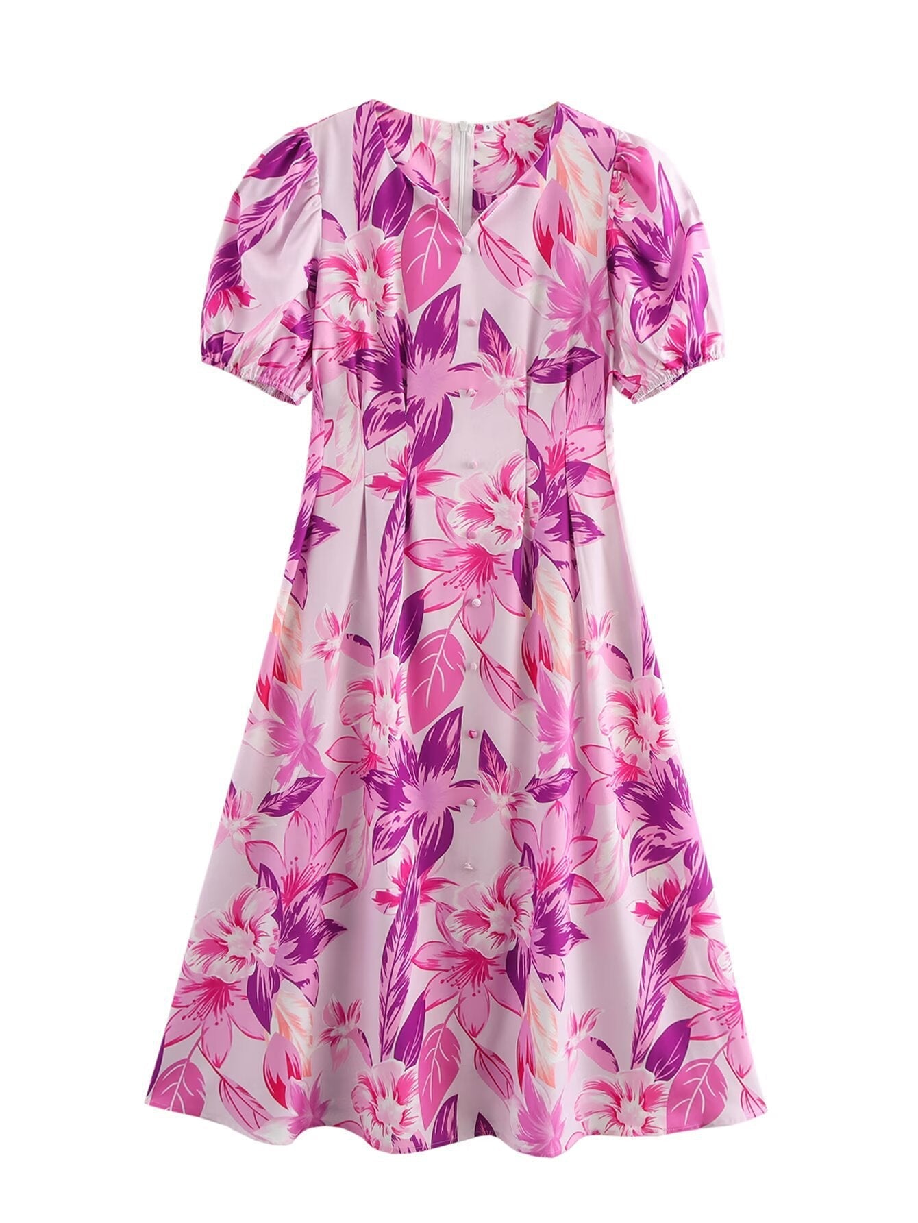 Dam Midiklänning A-Linje Blommönster Polyester för Bröllop-1