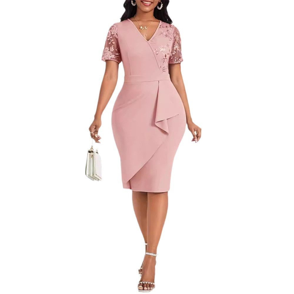 Kvinnors Wrap-Klänning med Spetsärmar och V-Ringning – Högkvalitativt Tyg för Formella Evenemang 6