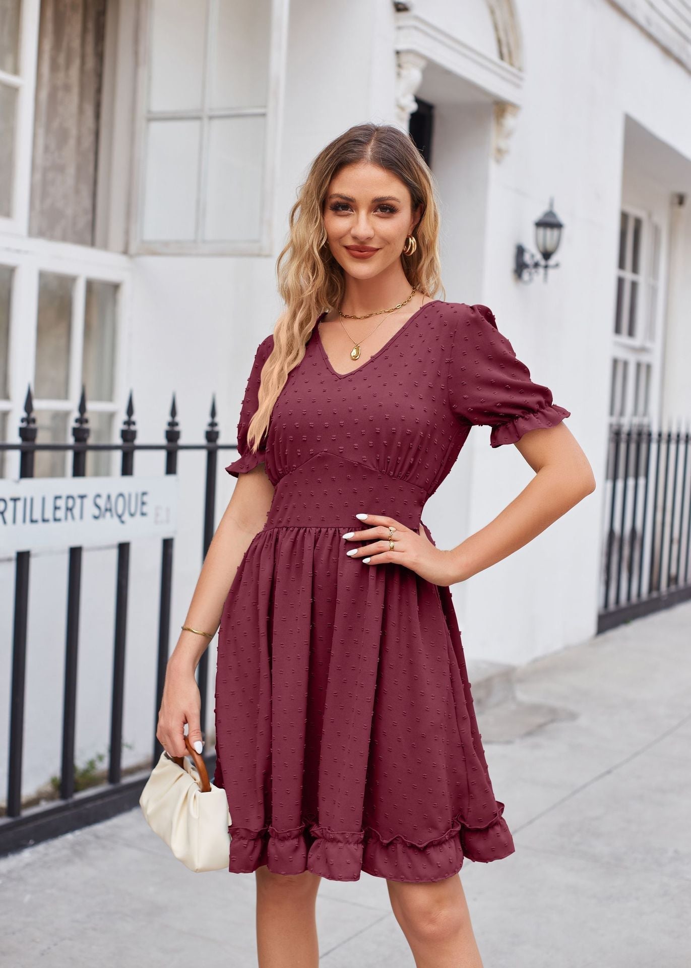 Variant image for Kvinna Midi Klänning V-hals A-linjeform Jacquard-11