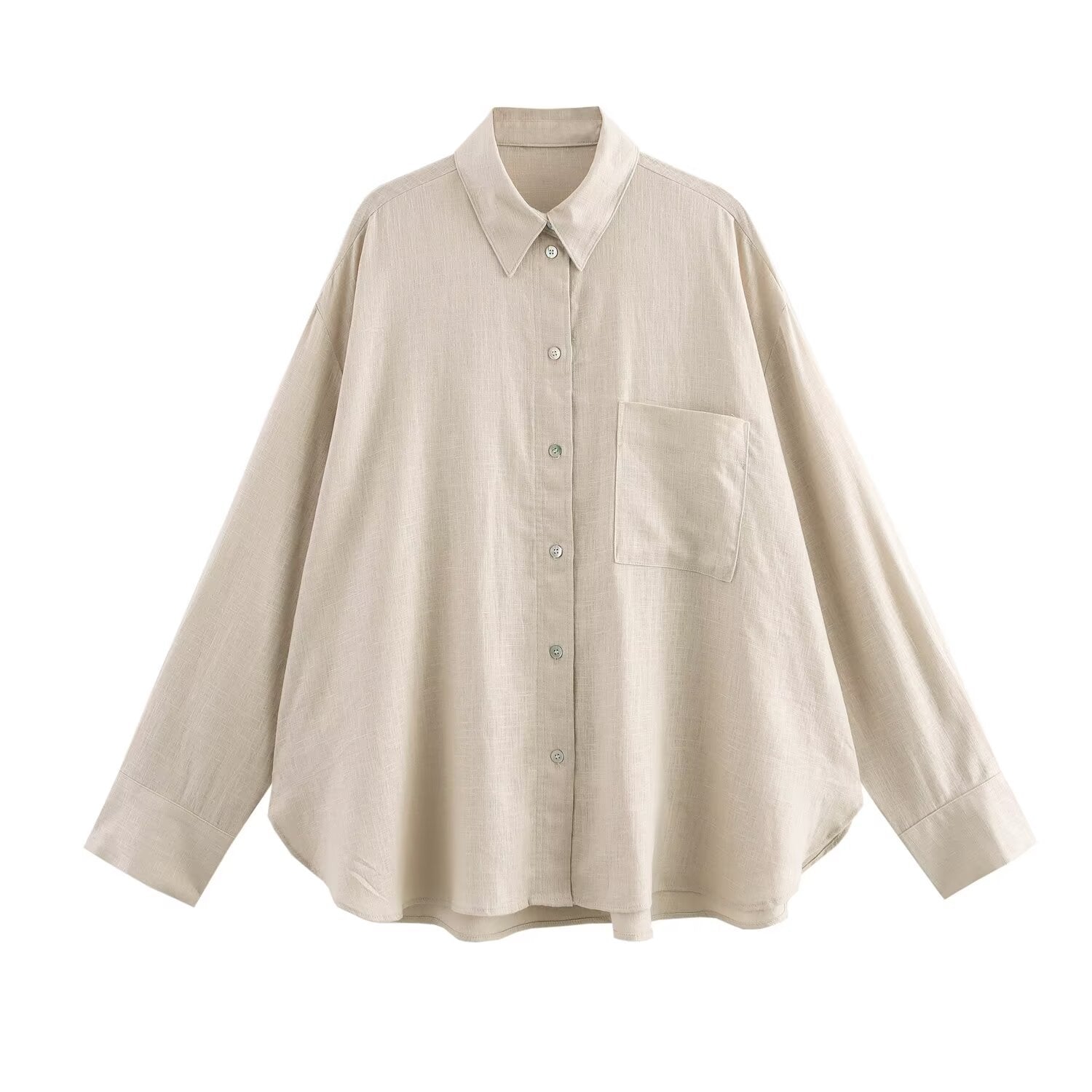 Dam Skjorta Casual Linne Polyester Trendig-4