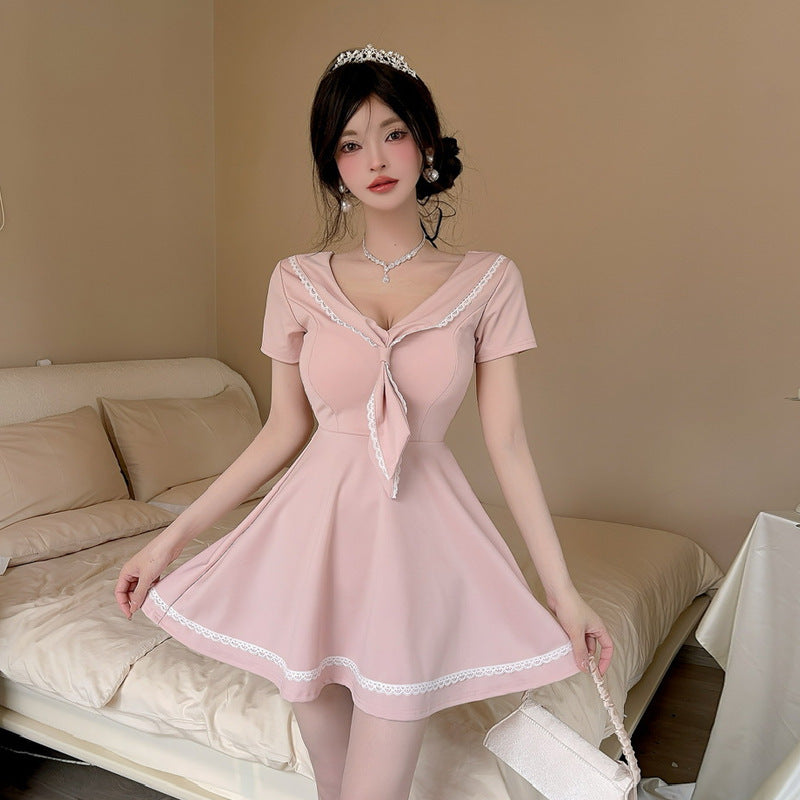 Kvinnors Randig Klänning V-ringning Polyester Korta Ärmar 2