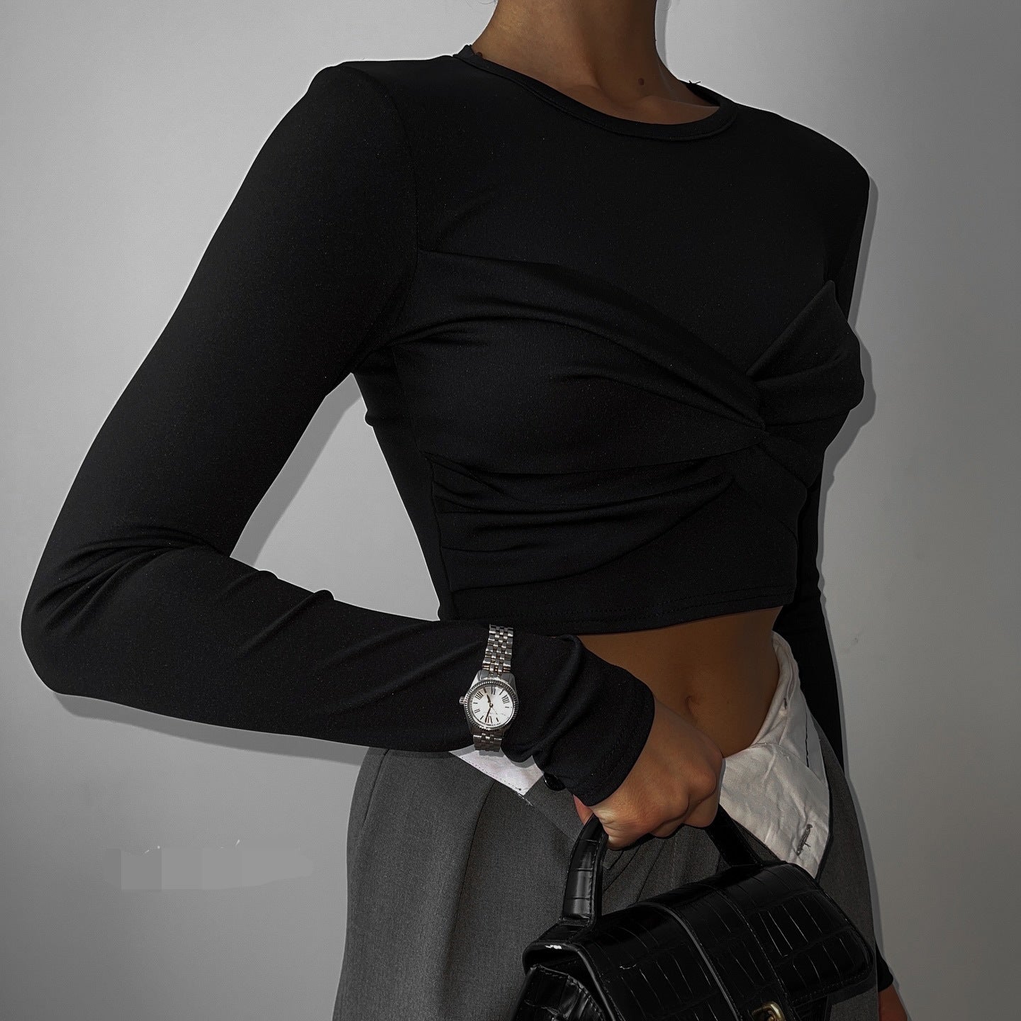 Dam Skjorta Modern Wrap Design Elastiskt Tyg 5