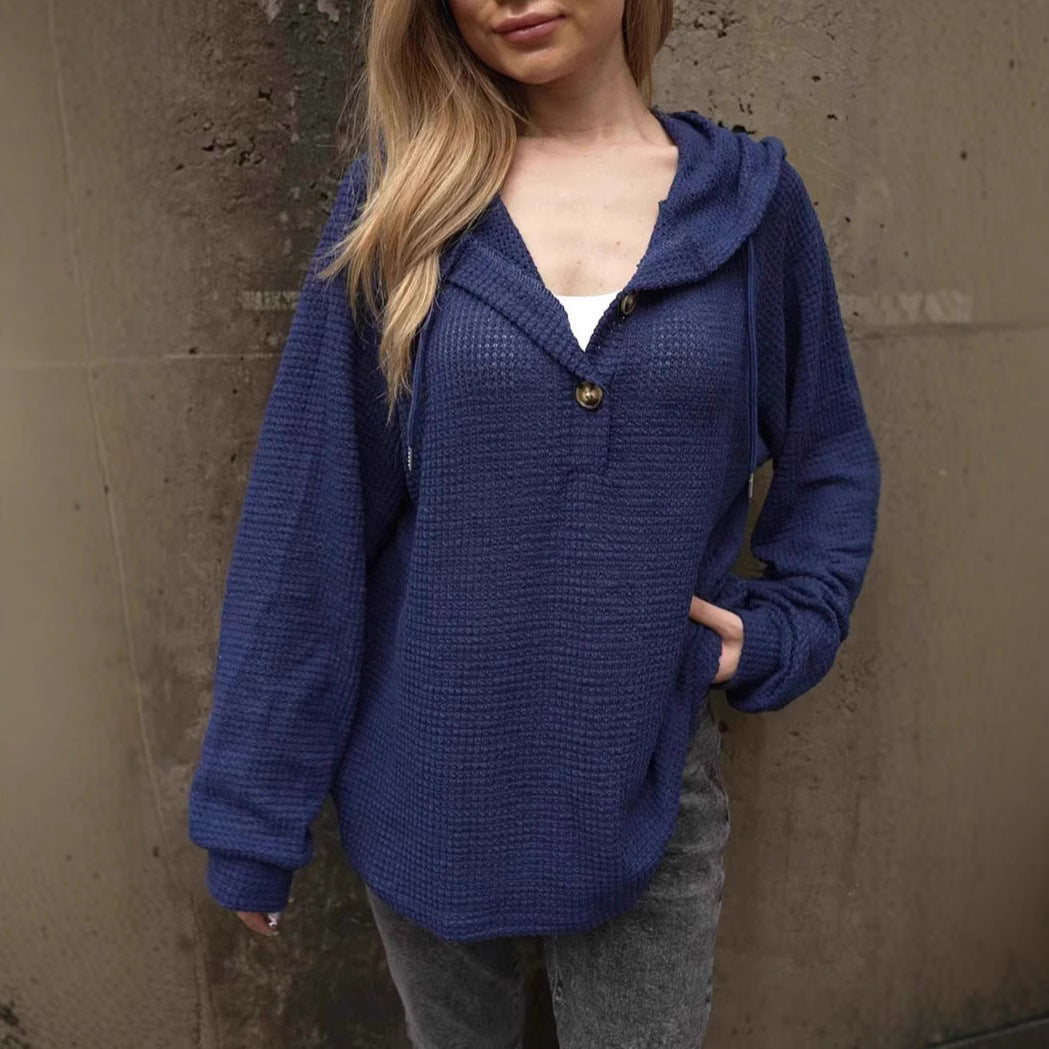 Kvinnors Hoodie med Knapp och Dragsko Polyester-5