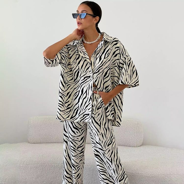 Kostym Set Dam Zebra Randig Polyester med Halva Ärmar-3