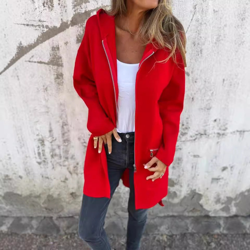 Damjacka Långsluten Huvjacka Löst Fit Polyester-4