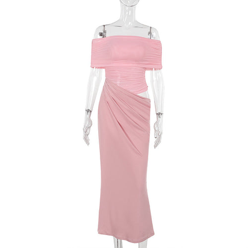 Dam Maxiklänning Off-Shoulder Elastiskt Tyg Draperad 1