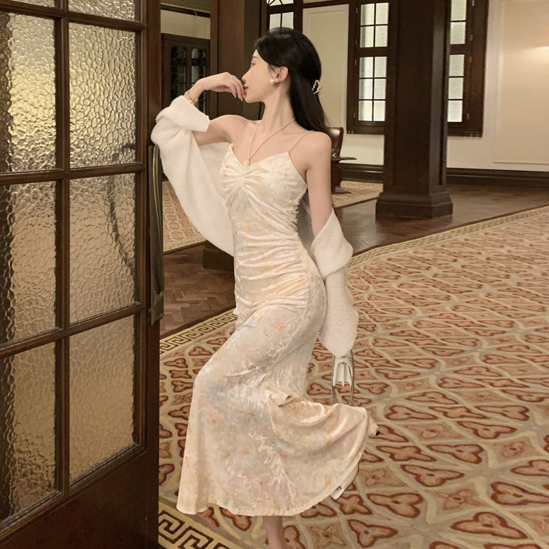 Kvinnors Tvådelad Klänning V-ringning Ärmlös Högkvalitativt Tyg-3