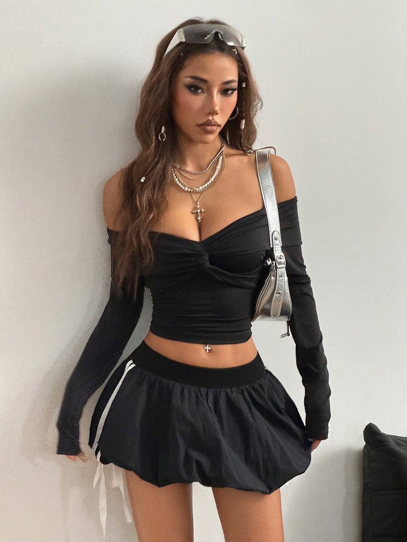 Kvinnors Minikjol Randig A-Linje Polyester-5