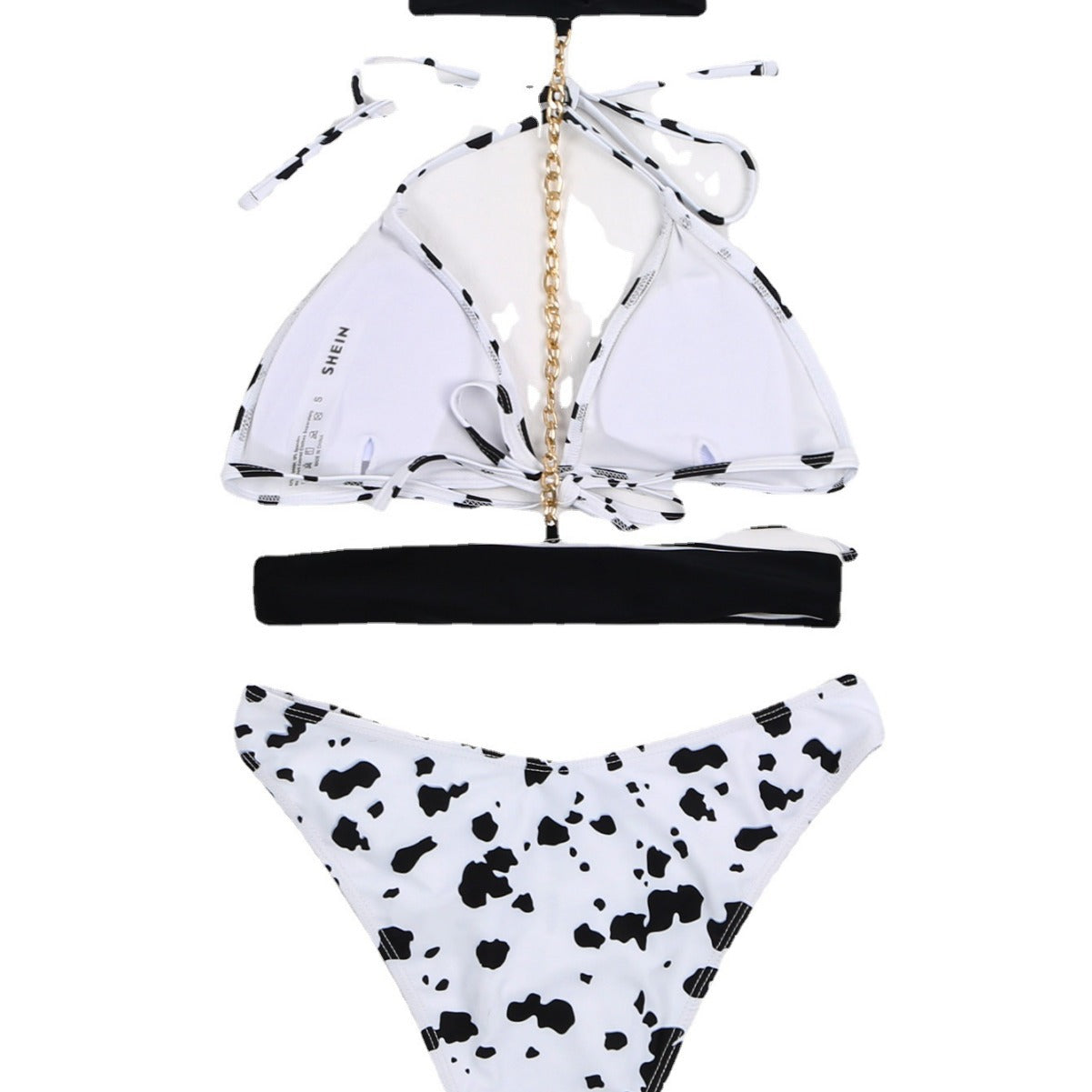 Dam Triangelbikini med Kedjedekoration och Kontrasterande Detaljer i Elastiskt Material 6