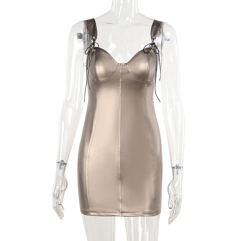 Kvinnors Glittrig Miniklänning Satin med Justerbara Snörningar 1