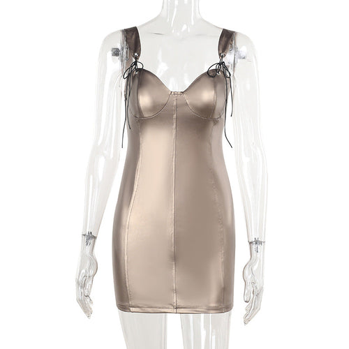 Kvinnors Glittrig Miniklänning Satin med Justerbara Snörningar 1