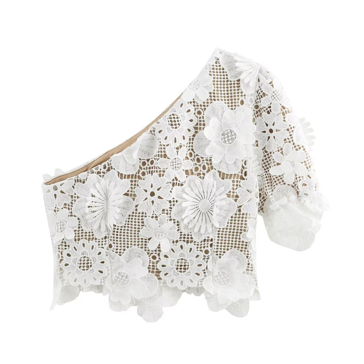 Dam Asymmetrisk Blus Trekvartsärmar Polyester 3