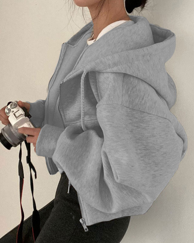 Dam Kort Hoodie Monokrom Bomull Hiphop Stil-1