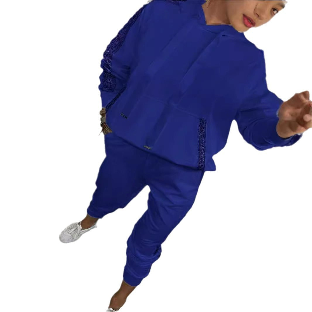 Dam Hoodie Set med Paljetter och Långärmad Byxor i Polyester-6