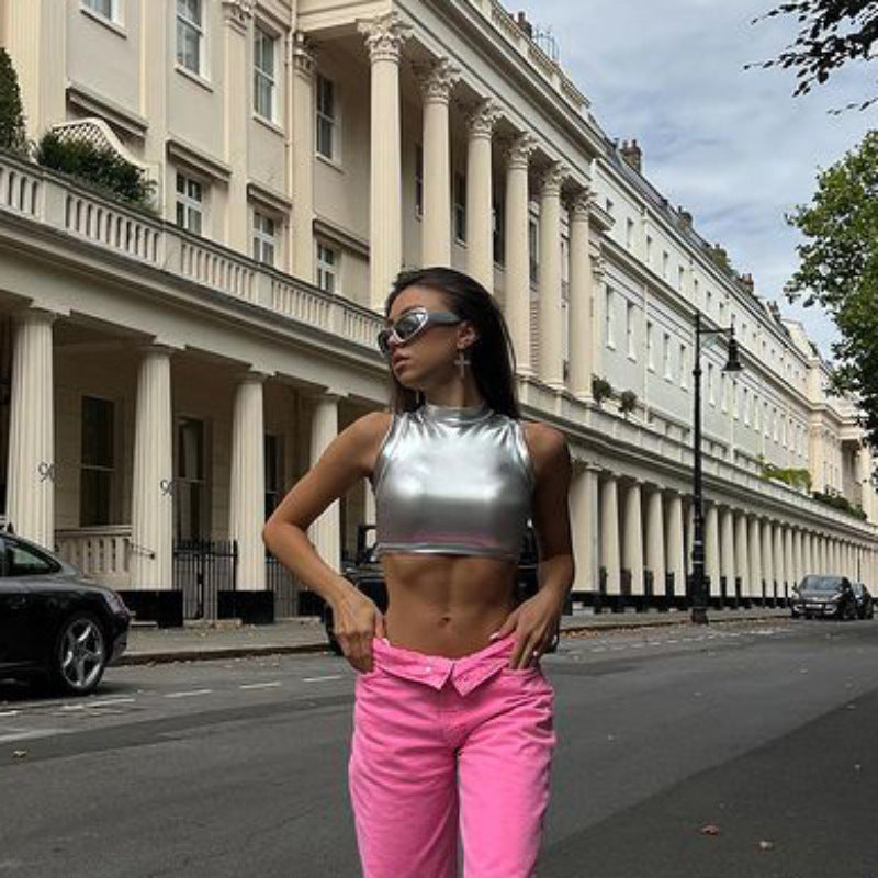 Dam Festtoppar Glittrig Crop Top Stretchigt Material 2