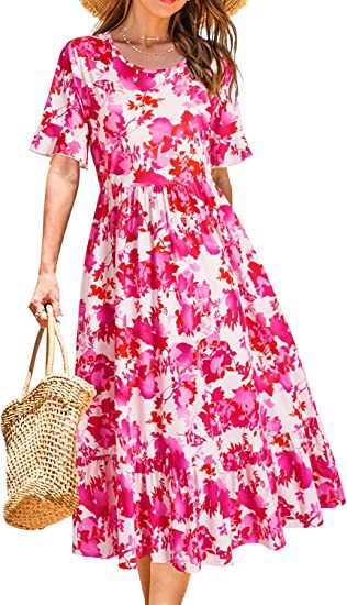 Kvinnors Sommarklänning A-linje Blommönster Mjuk Tyg 5